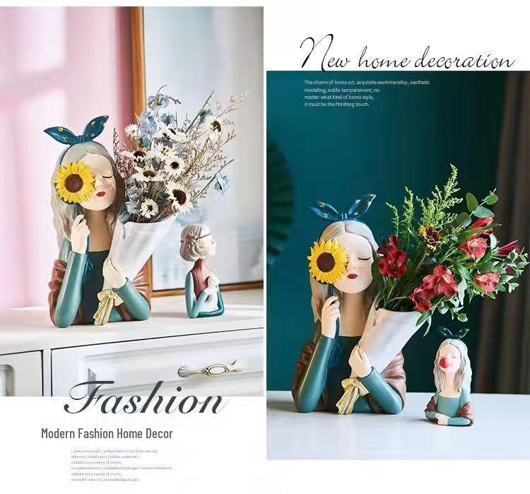 Nordic Girl Luxury Flower Arrangement Vase - Creative Home Decor for Living Room & Entrance Hall