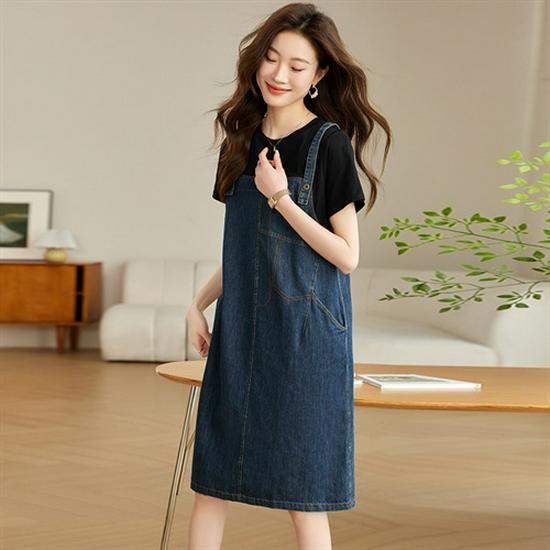 Damen Freizeit Denim Patchwork Zweiteiler Kleid - 2025 Sommer Übergröße, Schicker Stil für Mütter mittleren Alters