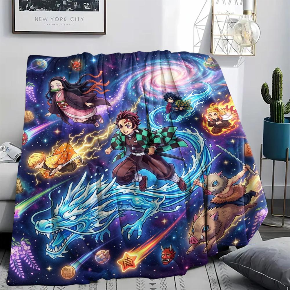 Demon Slayer Tanjiro Comfortable Print Flannel Blanket Warm Suitable for Bed Sofa Chair Home Picnic.-TING