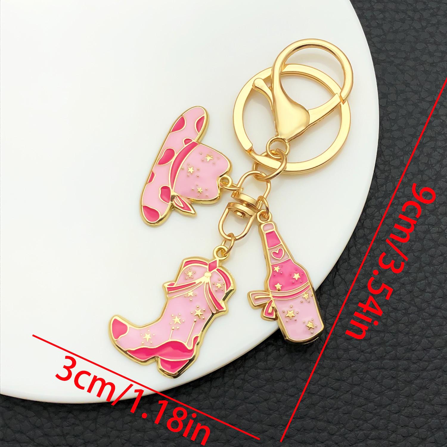 Western Cowboy Star Hat Keychain with Cross Pendant and Wine Bottle Charm