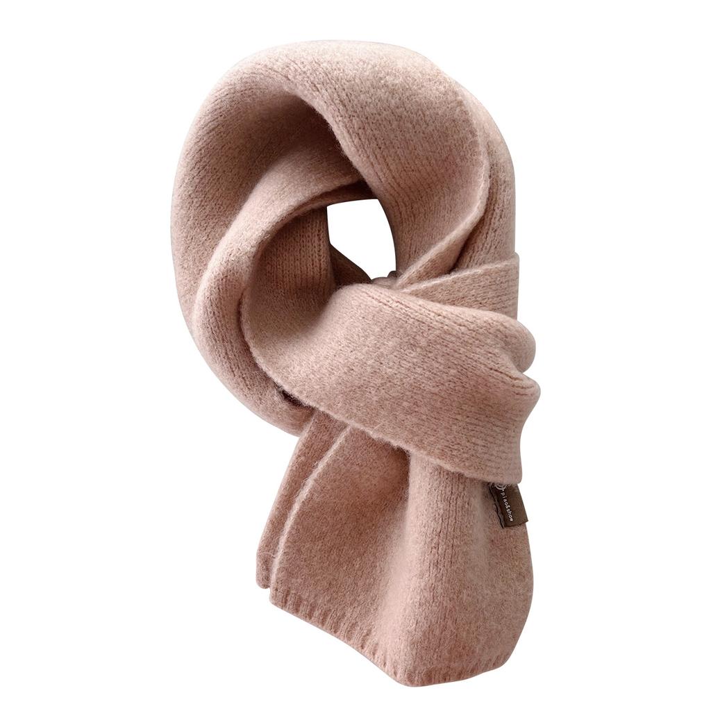 Premium sense versatile small scarf soft waxy milk tea color knitted wool scarf autumn and winter versatile Korean version to keep warm