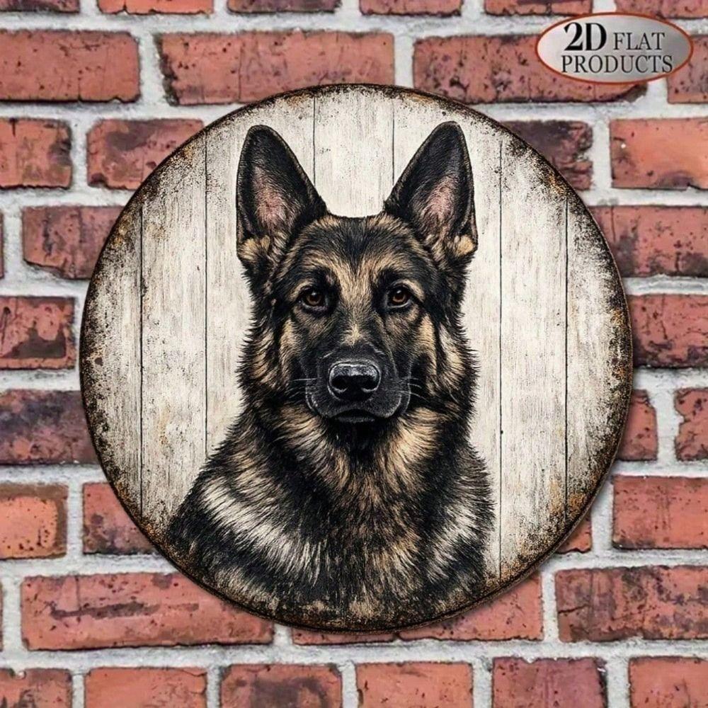 Round Vintage German Shepherd Dog Metal Wall Sign Bar Decor