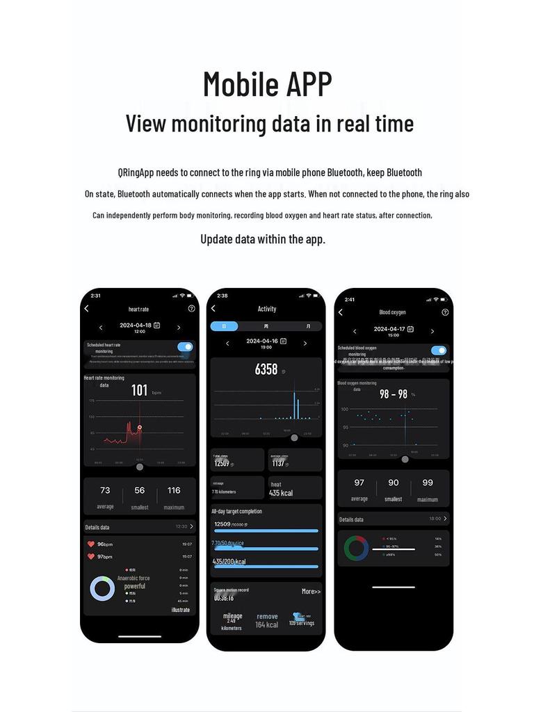 QRING R06 Smart Ring: Sleep, Stress, and Blood Oxygen Monitor with Sport Charging Case.