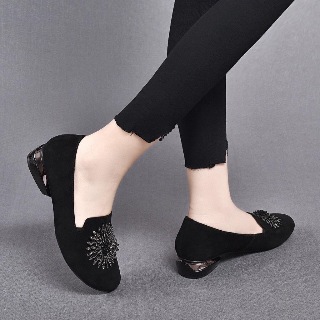 Autumn New Doll Head Sunflower Small Single Shoes Round Head Sheepskin One Pedal Flat Shoes