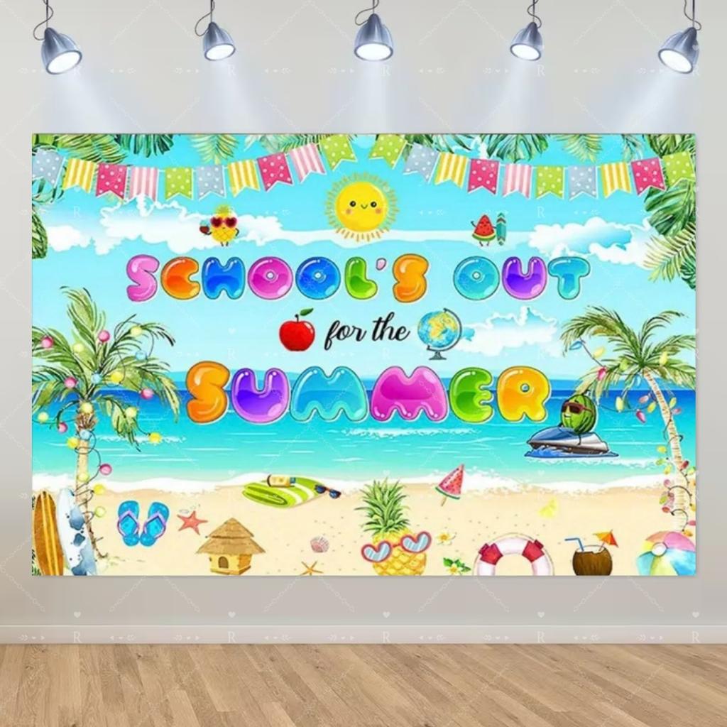 School's Out for Summer Theme Background Summer Pool Party Decoration Backdrop Baby Shower Props Photography Banner Supplies