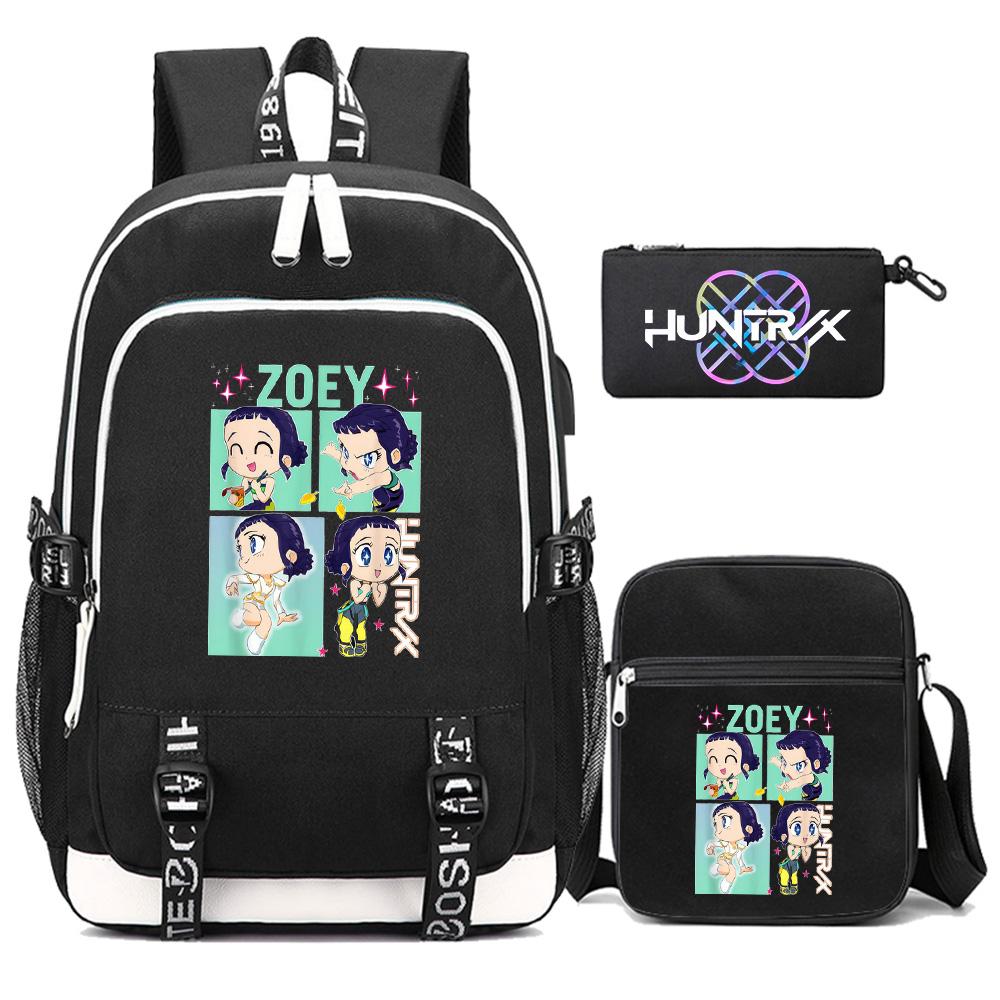 3Pcs/set Anime Cartoon Kpop Printed Backpack with Shoulder Bag Pencil Case for Teenager Girl Boy Bookbag Large Capacity Waterproof Travel Bag Kid Gift