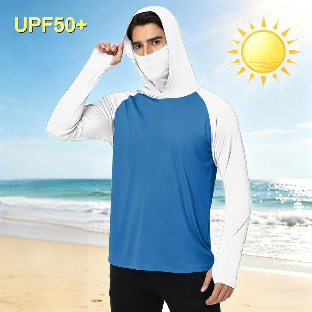 Men's Outdoor Hooded Long Sleeve Sun Protection Shirt Lightweight Breathable Quick Dry Sports Top for Hiking Camping Fishing