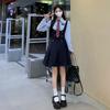 Autumn fake two-piece POLO collar dress women's large size temperament waist college style splicing shirt skirt