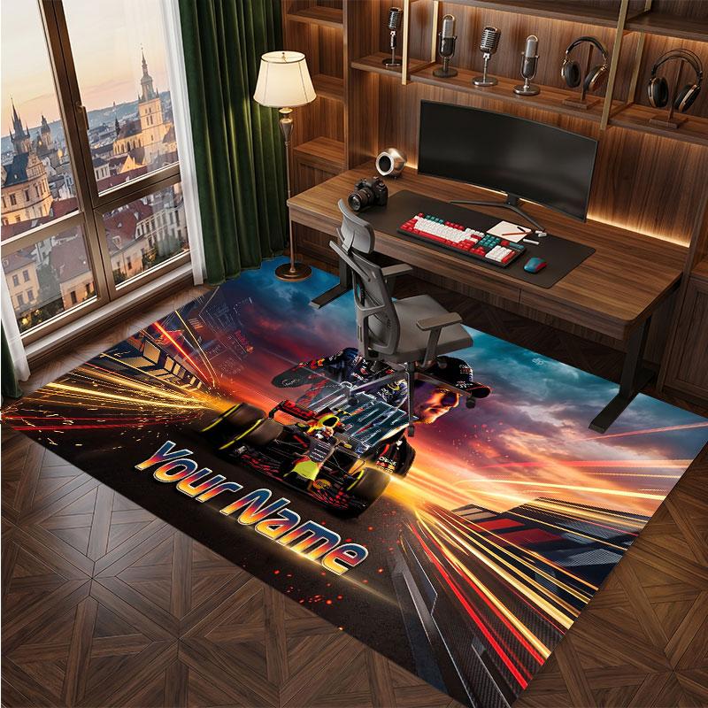 Max Verstappen Personalized Crystal Velvet Carpet, Customized Name Text Soft Anti‑Slip Rug for Living Room Bedroom