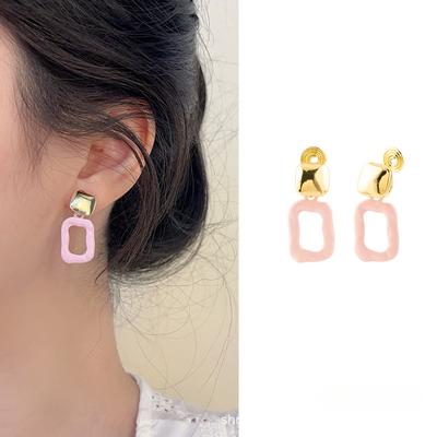 Pink Metal Square Cute Simple Earring Without Piercing Earring Mosquito Coil