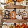 Customizable Halloween Letter Set Wooden BOO Ornaments, Lettering Decorations, Rustic Bat Pumpkin Ghost Playful Desktop Decorations Table Signs