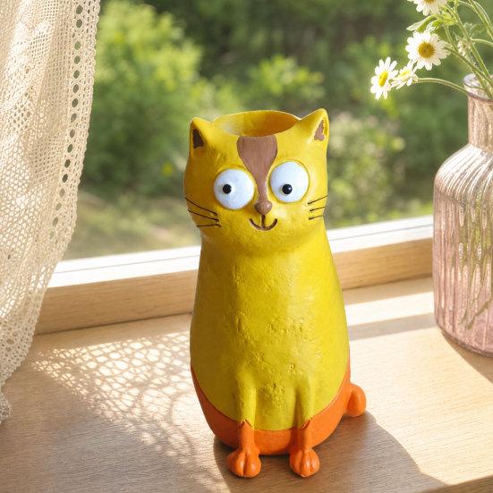 Cat Vase for Flowers, Quirky Cat Flower Vase for Desk Decoration and Bookshelf Display, 3D Decorative Vases for Home Office Styling and Gift Giving,