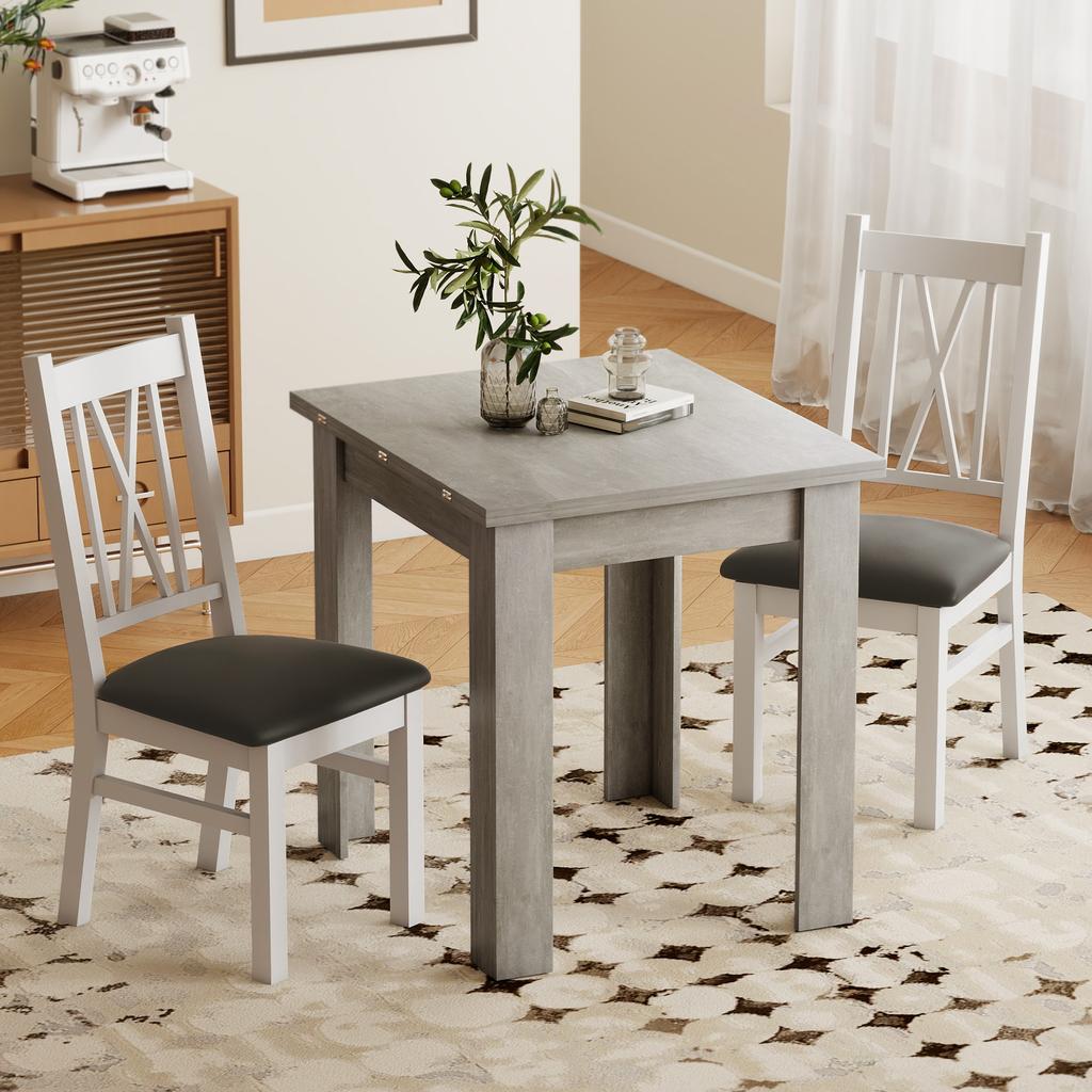 Extendable rectangular dining table for 4 to 6 people, kitchen table 70-140 cm, felt pads, gray