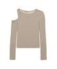 Nigaennikol Twist Cut Out Ribbed Sleeve Top_Brown
