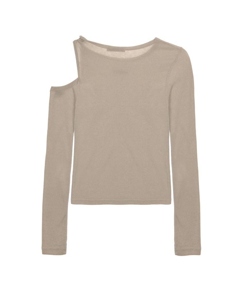 Nigaennikol Twist Cut Out Ribbed Sleeve Top_Brown