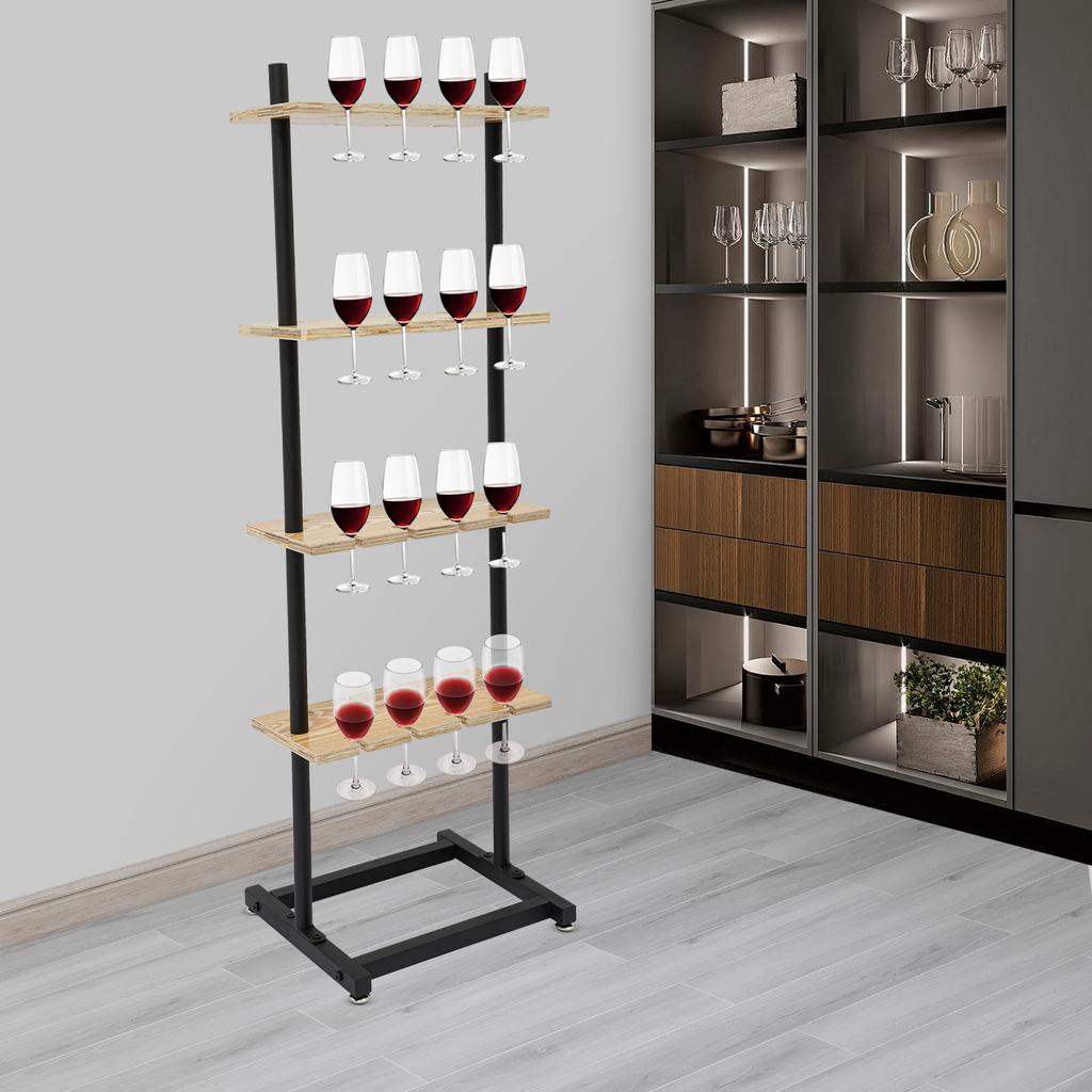 4 Tiers Wood Board Champagne Glasses Rack,Black 155cm Champagne Glass Holder Floor Mounted for Party,Weddings