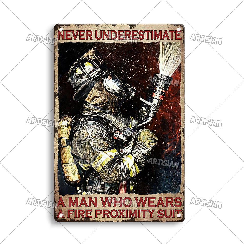 Artisian Firefighter Metal Sign Fireman Vintage Tin Plaque Retro Decorative Poster Wall Decor Garage Bar Pub Club Hotel Cafe