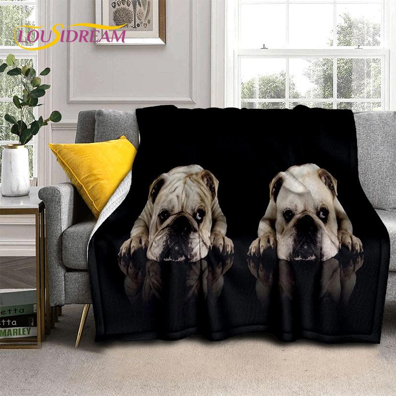 Cartoon French Pit Bull Dog Pet 3D Blanket,Soft Throw Blanket for Home Bedroom Bed Sofa Picnic Travel Office Cover Blanket Kids