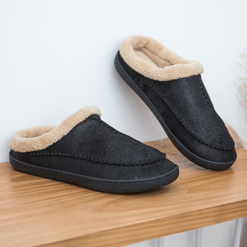 Fashion Men's Slippers Home Winter Indoor Plush Warm Shoes Thick Bottom Plush Waterproof Leather House Slippers Man Suede Cotton Shoes
