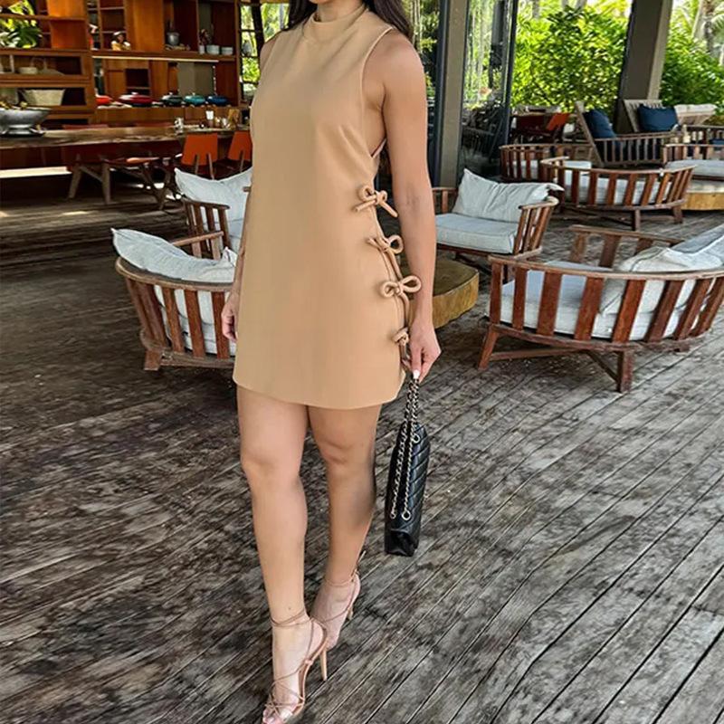 

Женские летние повседневные элегантные однотонные платья с бантом