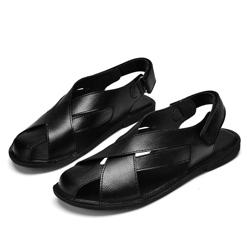 Genuine Leather Men Casual Shoes Sandals Mens Breathable Slip on Gladiator Sandals Man Breathable Slip on Shoes Flip Flops Hole