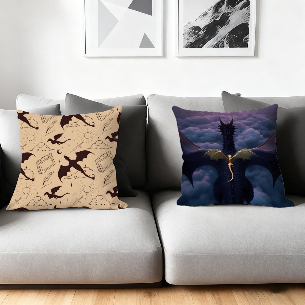 Cushion Cover Silky Short Plush Home Sofa Cushion Cover - Invisible Zipper Home Decoration F-Fourth W-Wing Dragon