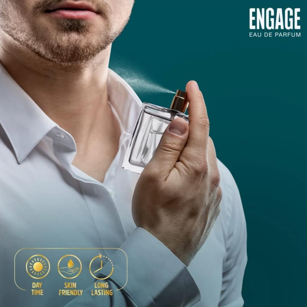 Engage Indigo Skies Parfüm für Männer, lang anhaltend, frisch und erdig, für den täglichen Gebrauch, Geschenk für Männer, kostenloser Tester mit Packung, 100 ml