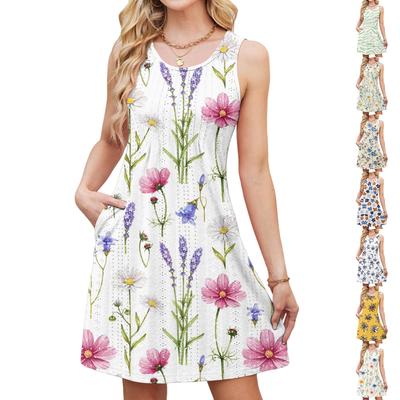 Women's Casual Fashion Breathable Floral Printed Vest Dress With Pockets