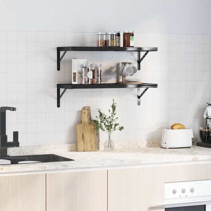 VidaXL Wall Shelves 2 Pcs 75x30x3 Cm Black Stainless Steel, Floating Shelf, Wall Display Shelf, Panel 30291