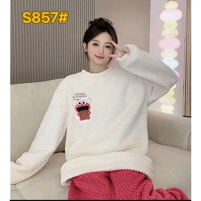 

Женский мультяшный фланелевый пижамный комплект плюс бархат - Зимний пуловер с круглым вырезом для дома M