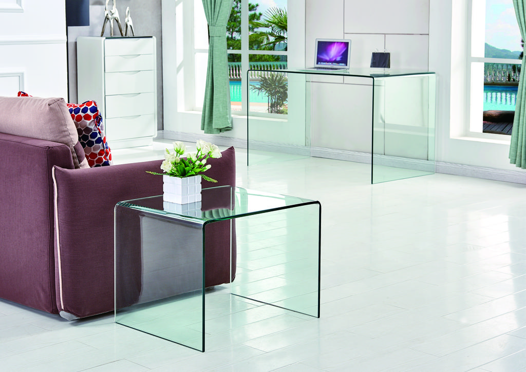 Tempered Clear Bent Glass SideTable, Transparent End Table, Sofa table