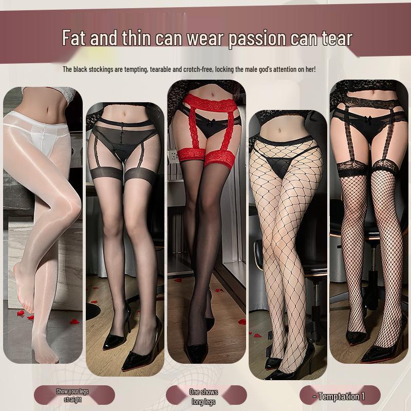 Flirting Open Crotch Black Thigh High Stockings: Sexy Erotic Lingerie