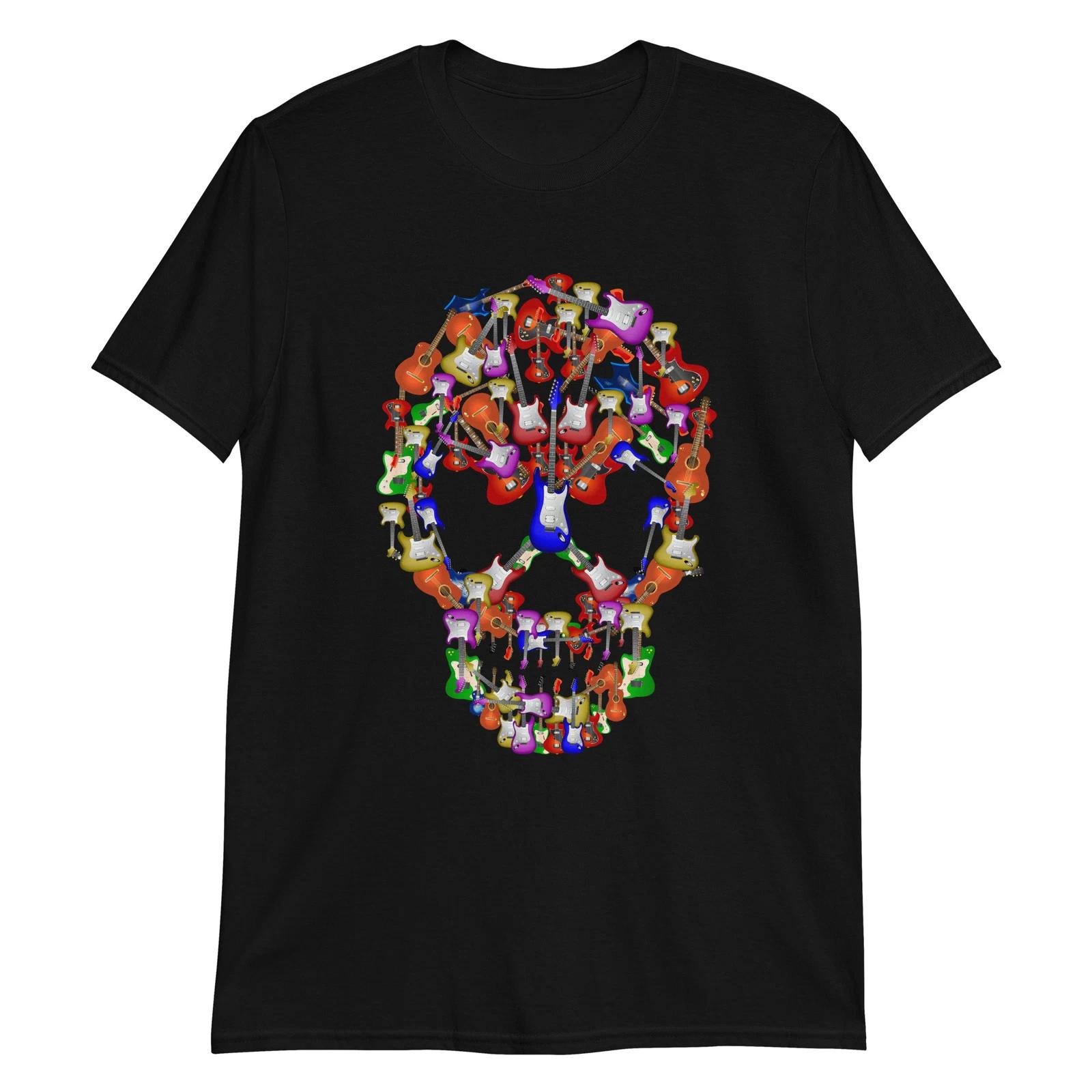 Skull Guitar Unisex 100% Cotton T-shirt Mens Tees Top, Gothic Rock, Music, Pop, Punk, Biker, Grunge, Death 2XL