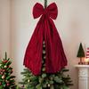 Christmas Bow Tree Topper Ornament Burgundy Velvet Wreath Bows Christmas Hanging Ribbon Gift Bows for Holiday Home Wall Outdoor Party Decoration