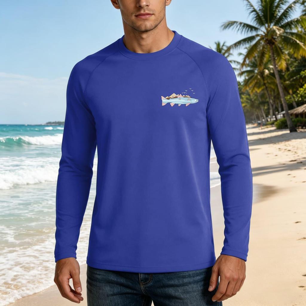 Herren Langarm Outdoor Hemd UPF50 Plus Sonnenschutz Atmungsaktiv Leicht Lockerer Schnitt Schnelltrocknend Sommer Freizeit Oberteil