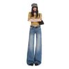 American retro washed old design wide-leg jeans women's autumn medium and low waist American loose straight pants