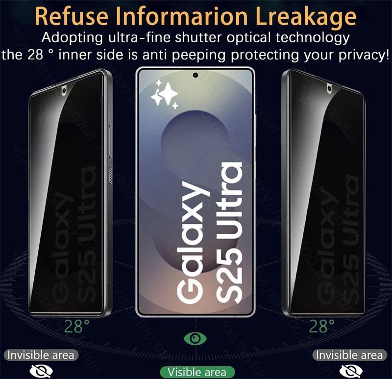 2PCS Privacy Tempered Glass Case For Samsung Galaxy S25/S26 Ultra Plus S 26 25 Edge Fingerprint-Unlock Anti-Glare Anti-Spy Glass
