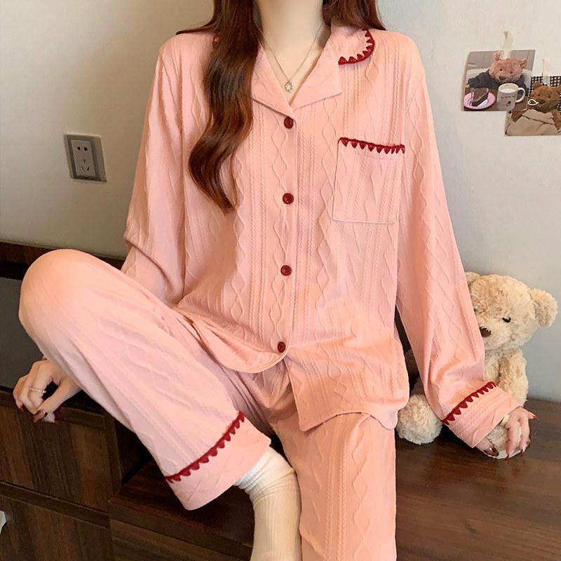 Pajamas Women's Spring and Fall Long-Sleeved Simple Style Can Be Worn Outside The Thin Section of Cotton Homewear Suit