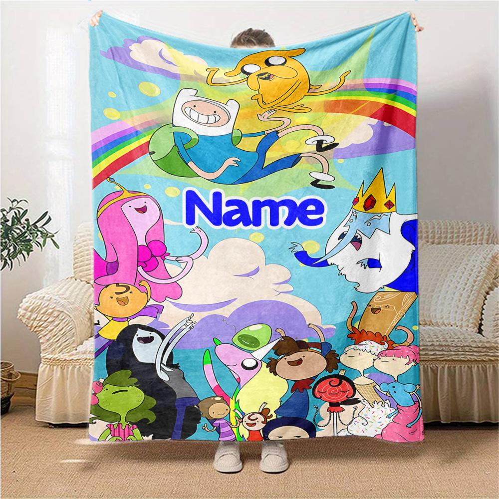 Custom Name Adventure Time Characters blanket for Couch & Bed, Plush Cozy Fuzzy Blanket Super Soft & Warm Blankets for Fall and Winter. 0908153