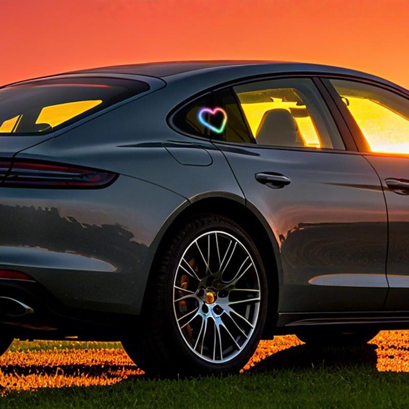 1 Set Car Window Suction Cup Led Atmosphere Light Heart Shaped Car Ambient Light 500Mah Solar/Usb-C Rechargeable Neon Lamp