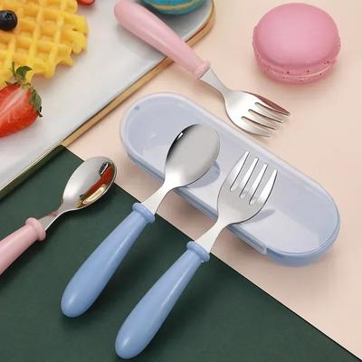 Conjunto de utensílios de mesa para bebês, utensílio de aço inoxidável para crianças pequenas, talheres de desenhos animados, colher de alimentação infantil, garfo