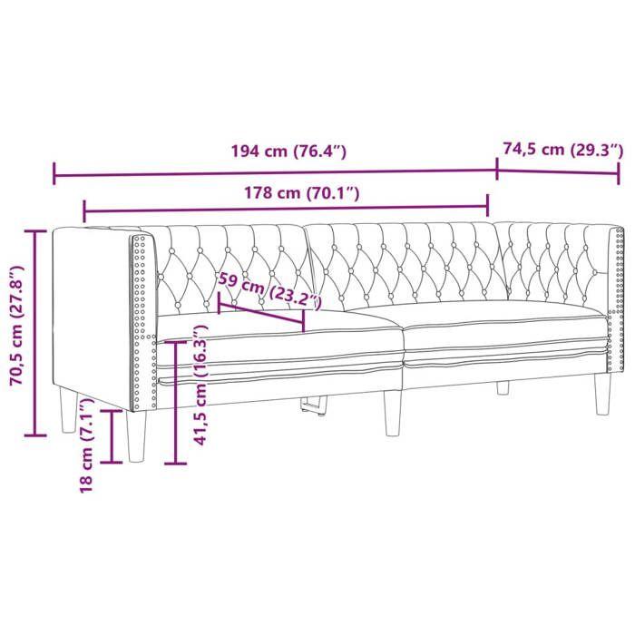 VidaXL Canapé à 3 places Chesterfield noir similicuir, canapé, canapé de salon, canapé à trois places, canapé rembourré, 372666