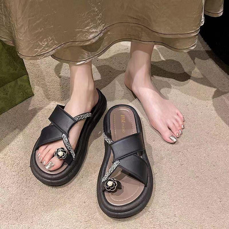 

Camellia slippers summer new casual fashion with skirt cover toe rhinestone outer wear 40-41 (one size smaller)