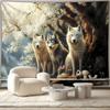 Wolf Wandteppich Weißes Wolfsrudel Unter Kirschblütenbaum Waldlandschaft Wandkunst Für Wohnzimmer Schlafzimmer Zuhause