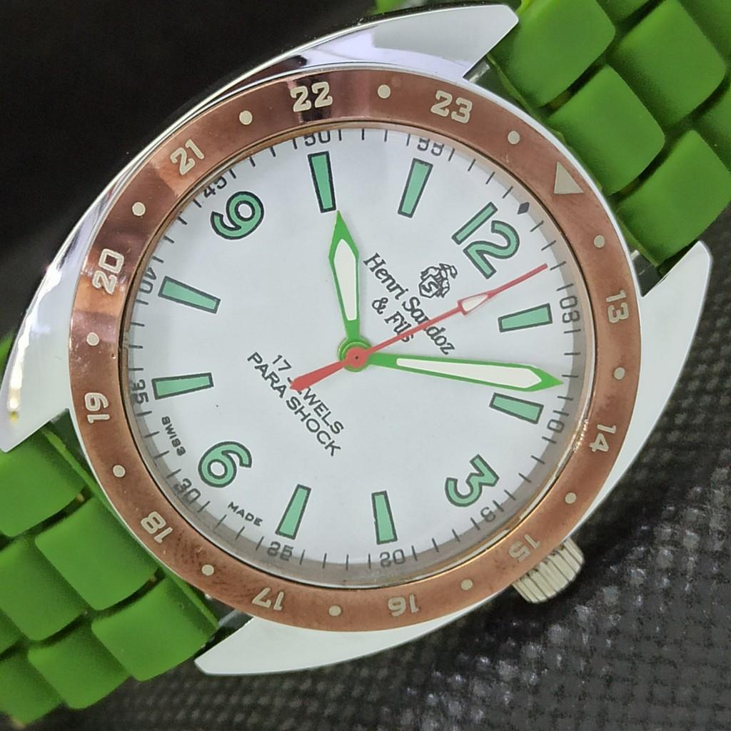 

REFURBISHED VINTAGE HENRI SANDOZ & FILS SWISS MENS WRIST WATCH a300023-1 lot566a-a300023