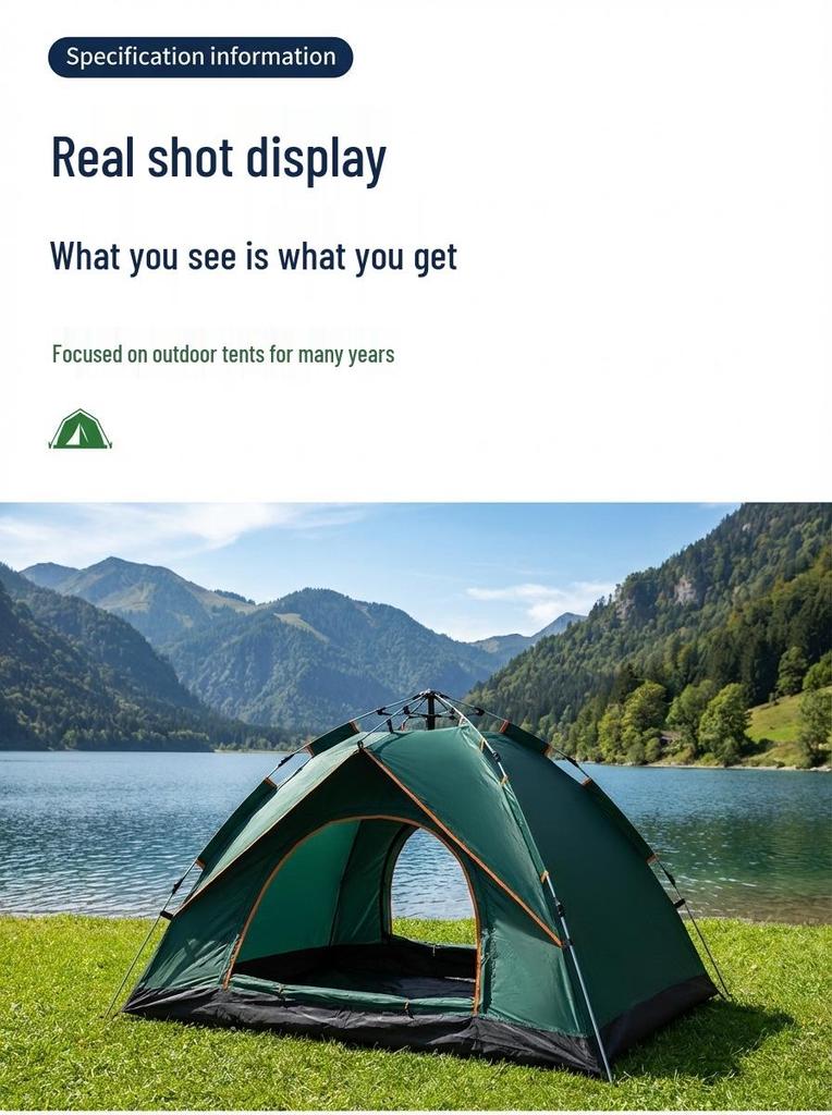 Portable 3-4 Person Automatic Double Layer Tent - Rainproof & Sunproof for Camping, Night Fishing, Outdoor Use