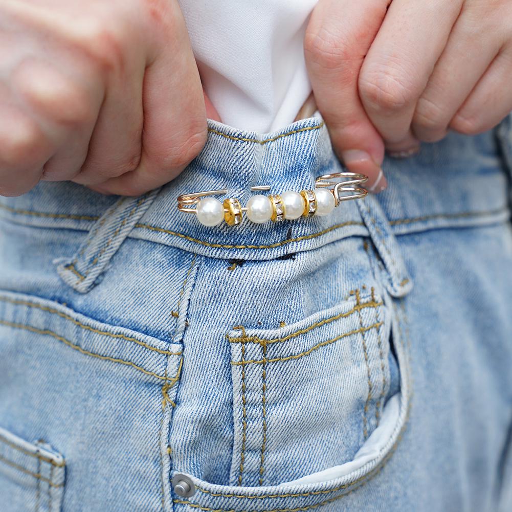 2PCS Rhinestones Pearl Brooch Pins for Women Pants Dress Skirt Waist Scarf Sweater Shawl Crystal Clip With Rhinestone Decorative