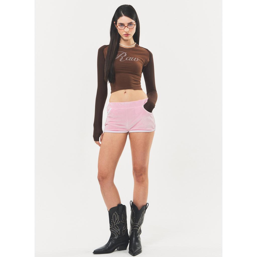 RAWMANTICS Raw Logo Velvet Hot Dolphin Pants Barbie Pink