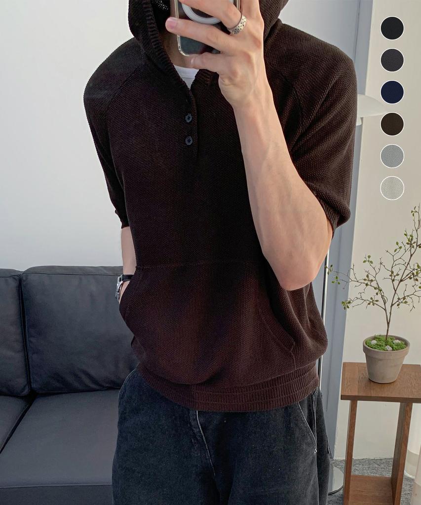 COSTUME O’CLOCK [Coclx Daily Room] Hooded Pique Half Knit 6 Color Cooskt071