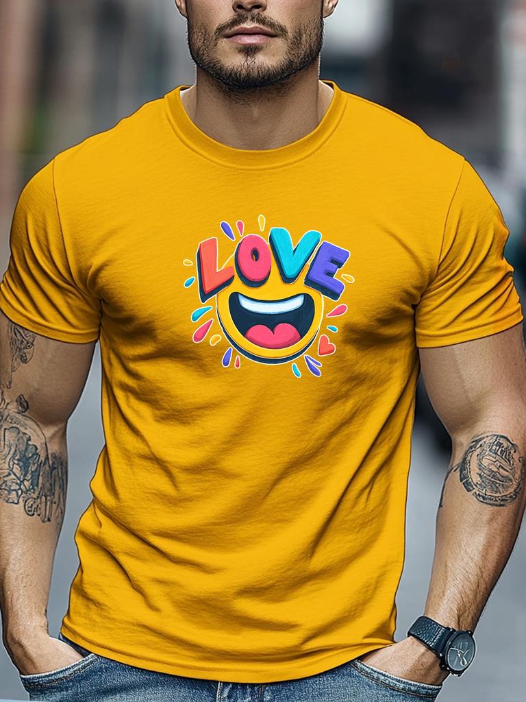 Mens Summer Love TShirt Love Emoji Colorful Print Short Sleeve Round Neck Breathable Oversized Sweet Daily Wear